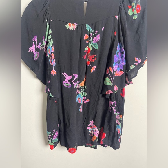 Anthropologie Maeve Prato Flutter Black Floral Blouse Womens XS - Picture 9 of 11